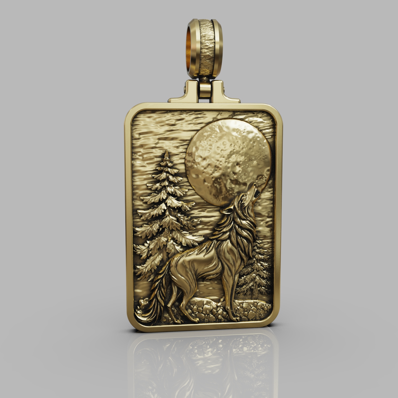 Howling Wolf at Moon Rectangular Forest Scene Pendant — view 7