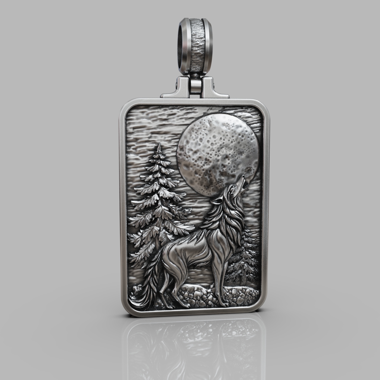 Howling Wolf at Moon Rectangular Forest Scene Pendant — view 8
