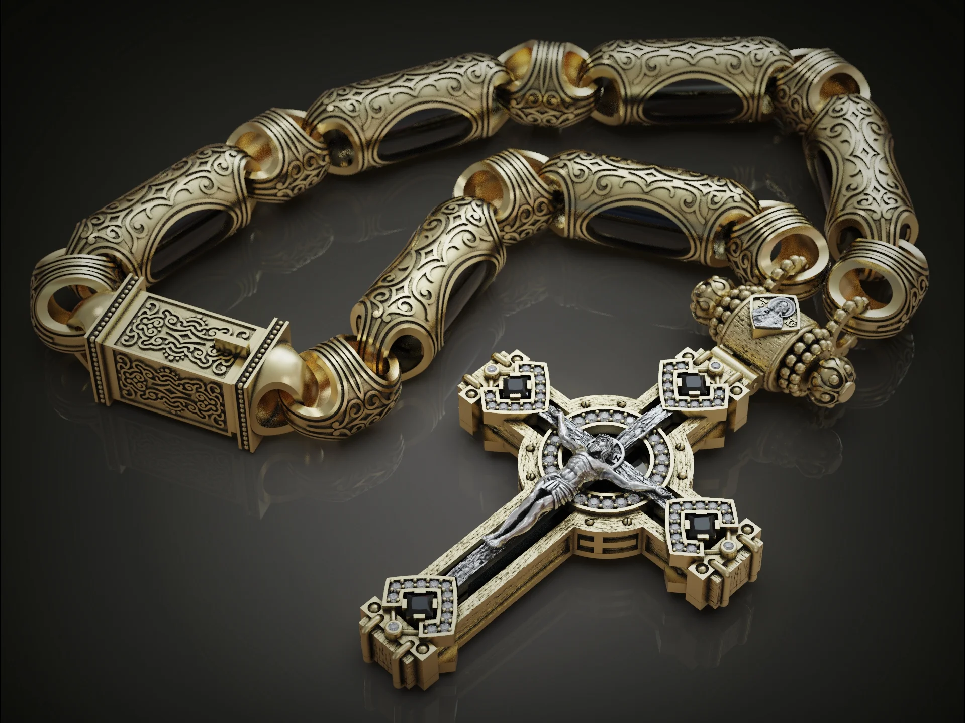 Ornate Orthodox Crucifix Pendant — view 2