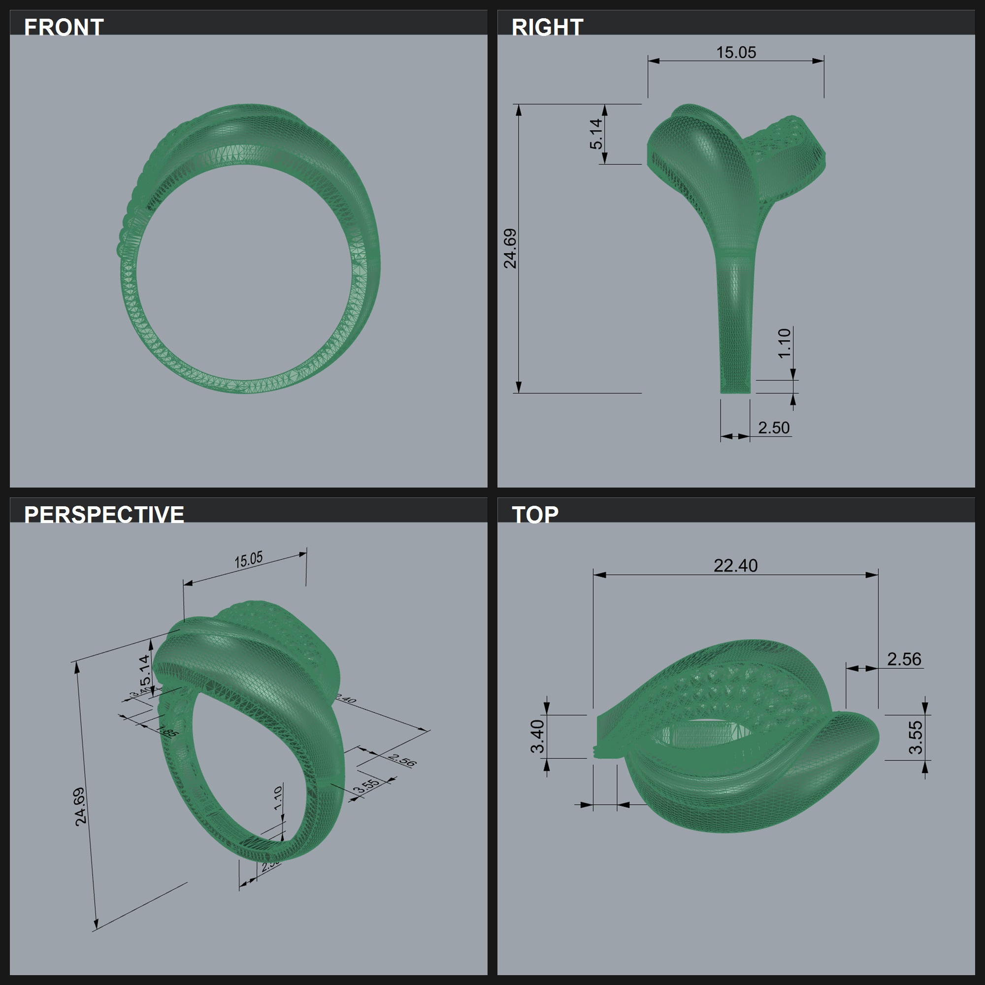 Asymmetrical Quilted Abstract Sculptural Ring — view 3