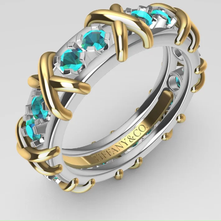 Two-Tone Rope X Motif Gemstone Eternity Band — view 3