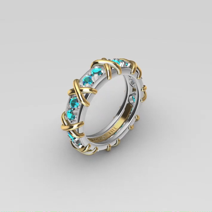Two-Tone Rope X Motif Gemstone Eternity Band — view 5