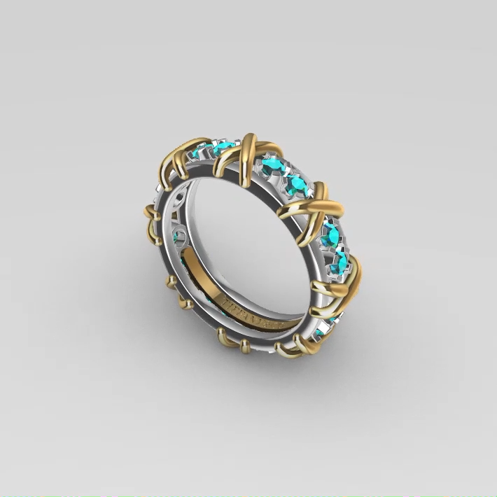 Two-Tone Rope X Motif Gemstone Eternity Band — view 2