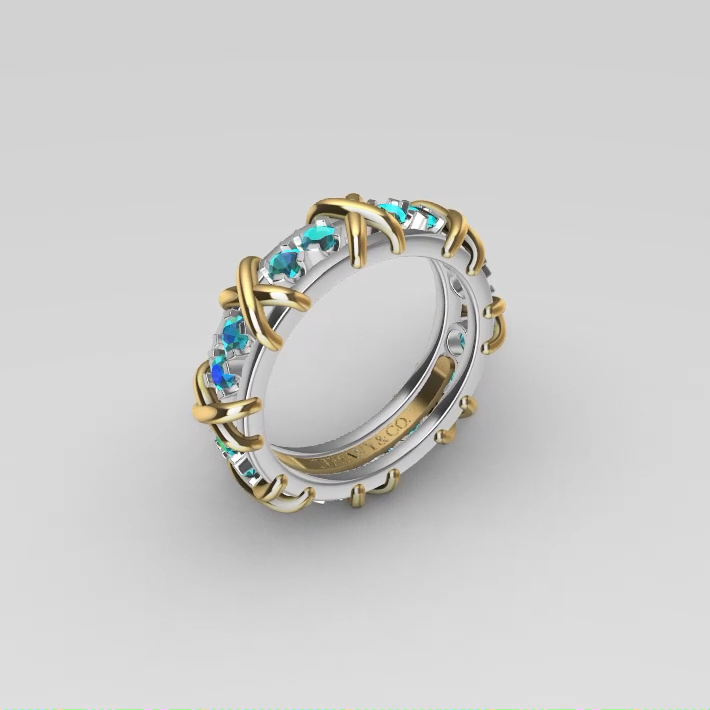 Two-Tone Rope X Motif Gemstone Eternity Band — view 8