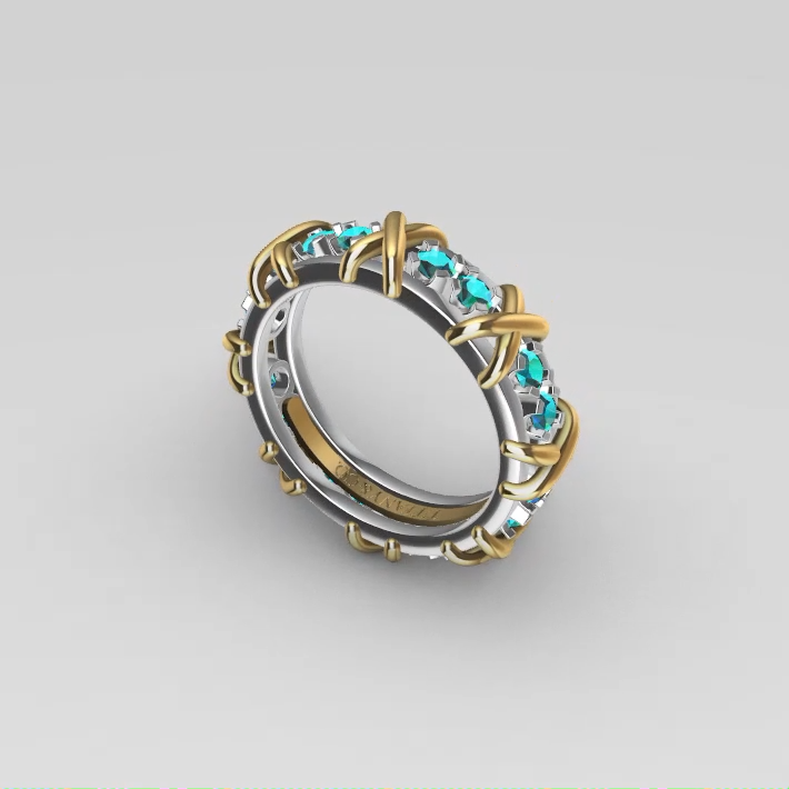 Two-Tone Rope X Motif Gemstone Eternity Band — view 7