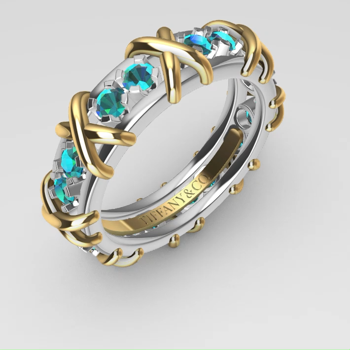 Two-Tone Rope X Motif Gemstone Eternity Band