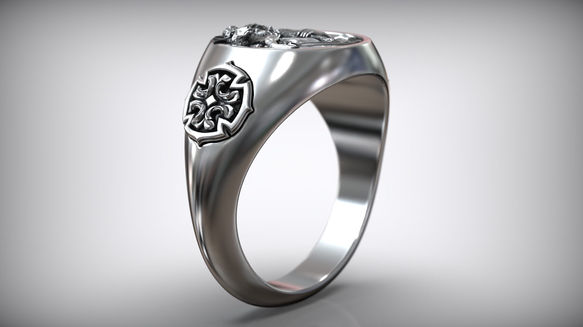 Christian Good Shepherd Cross Signet Ring — view 5