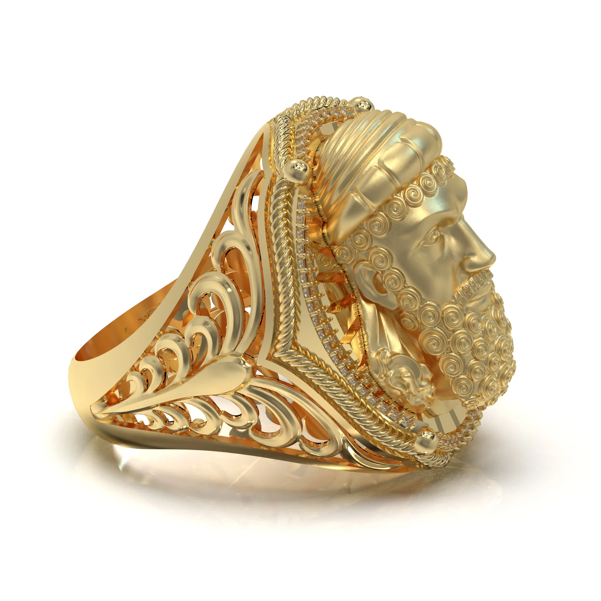 Figural Bust Shared Prong Halo Ring — view 2
