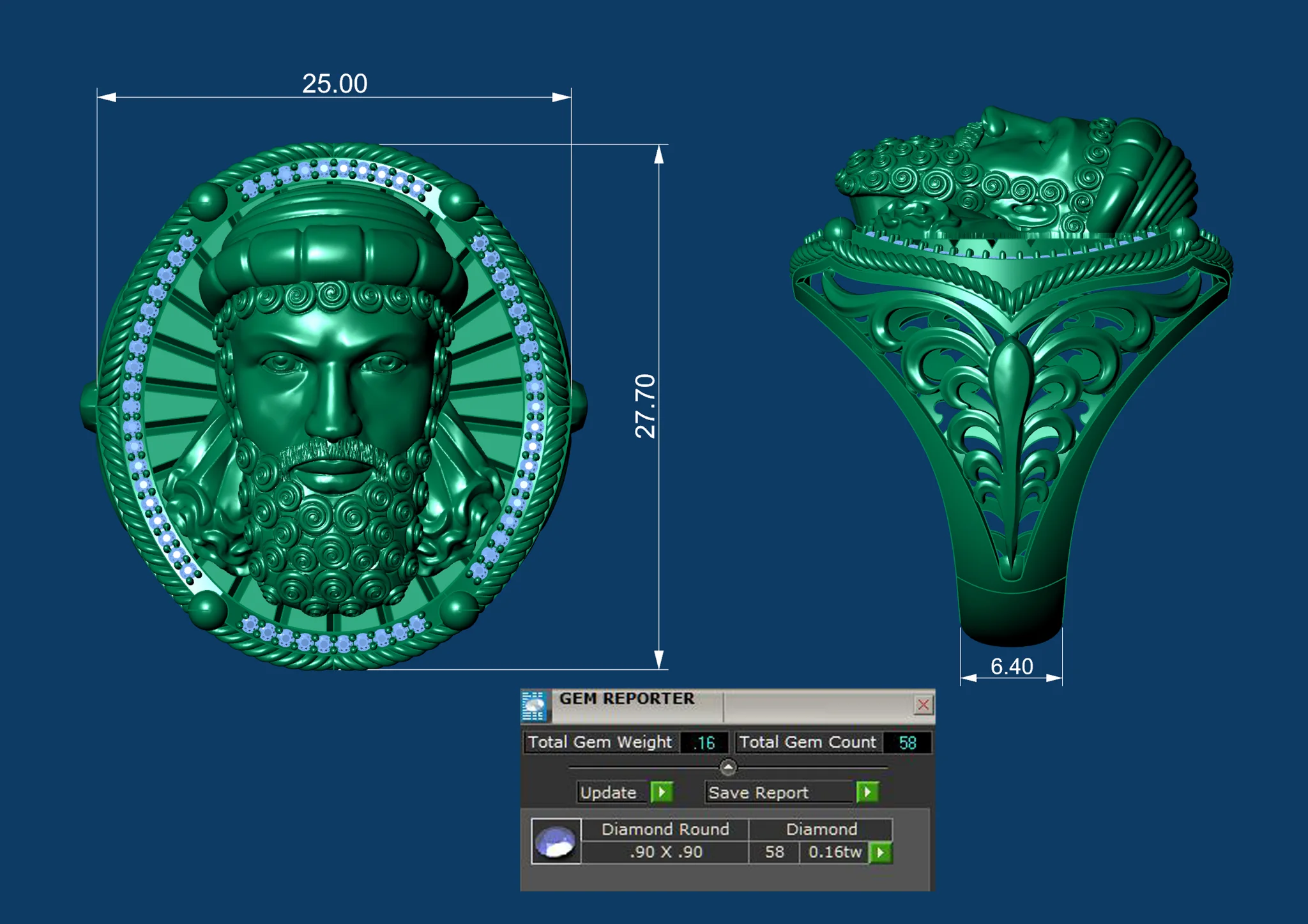 Figural Bust Shared Prong Halo Ring — view 7