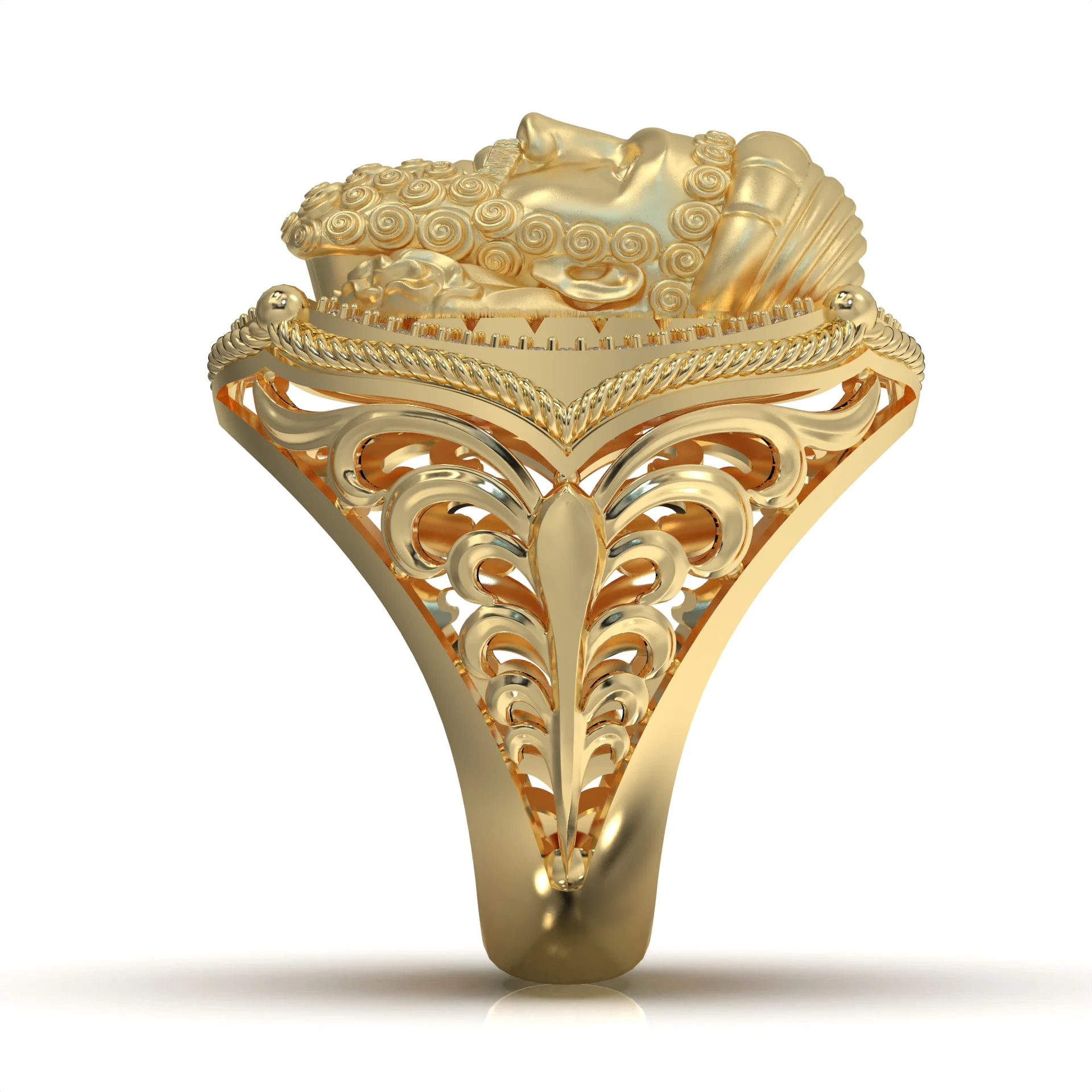 Figural Bust Shared Prong Halo Ring — view 4