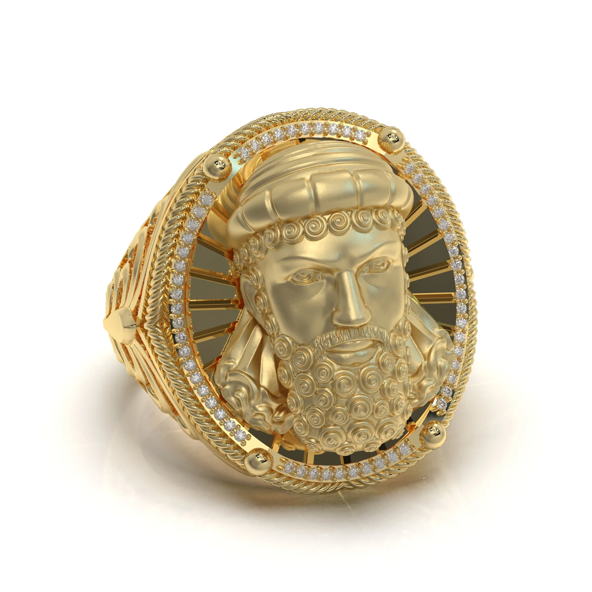 Figural Bust Shared Prong Halo Ring