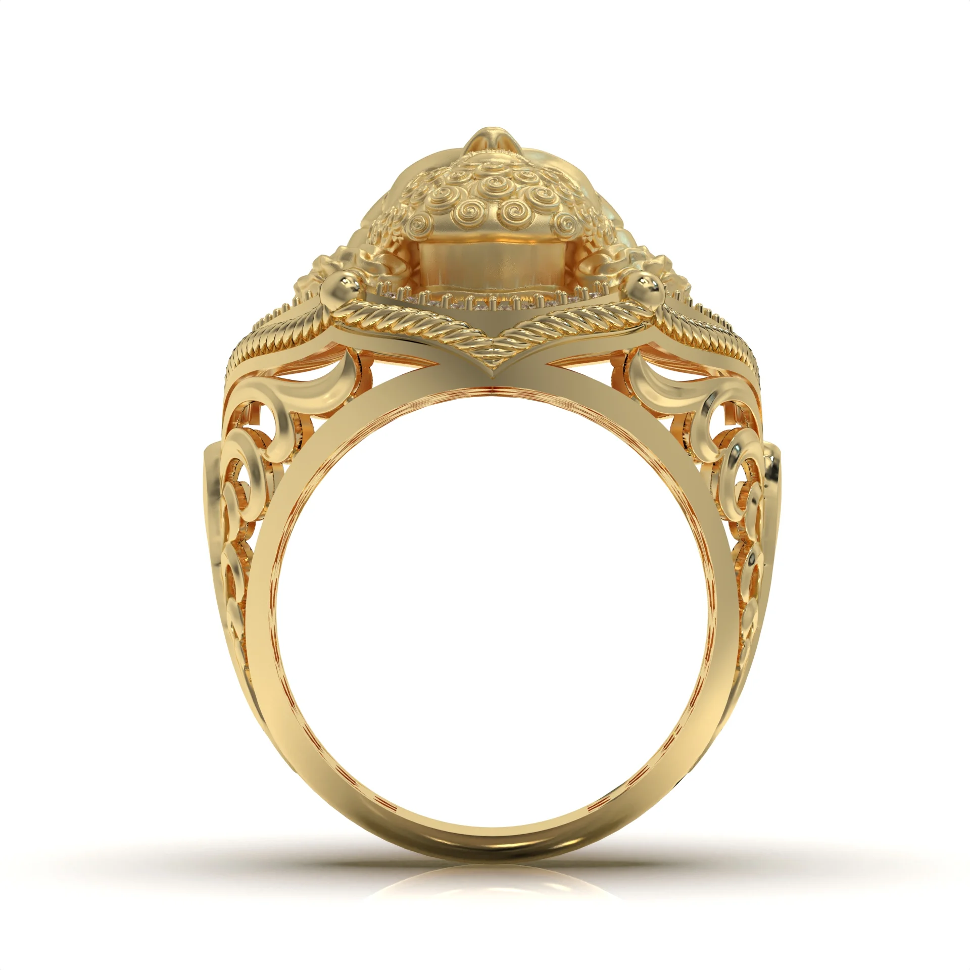 Figural Bust Shared Prong Halo Ring — view 5
