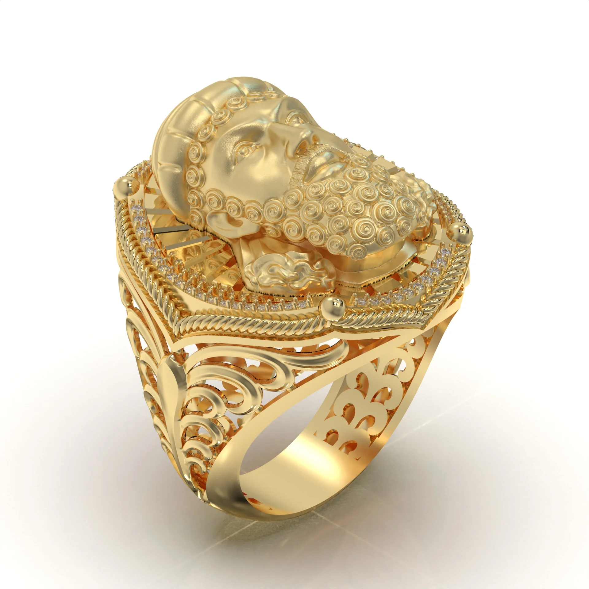 Figural Bust Shared Prong Halo Ring — view 3