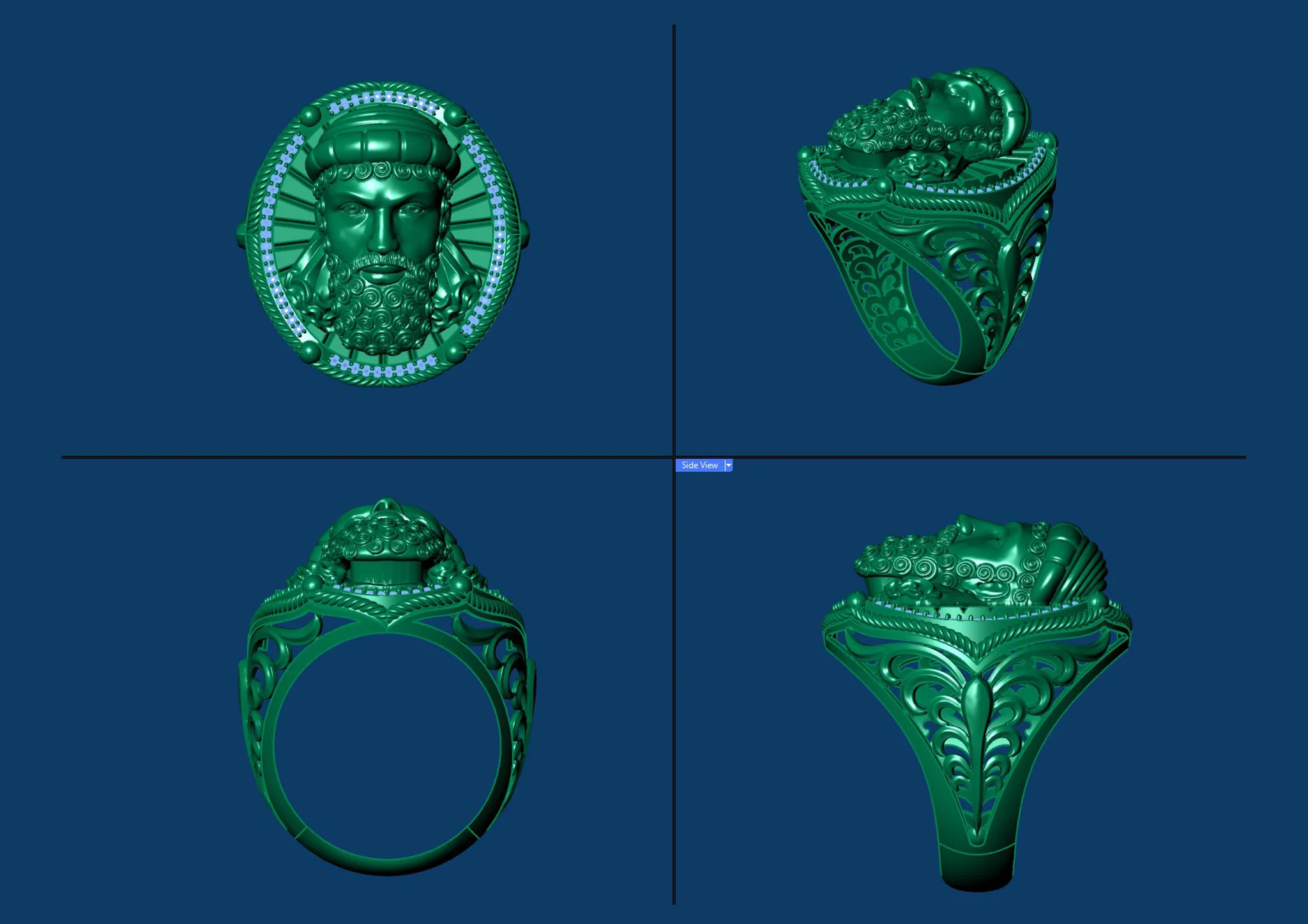 Figural Bust Shared Prong Halo Ring — view 6