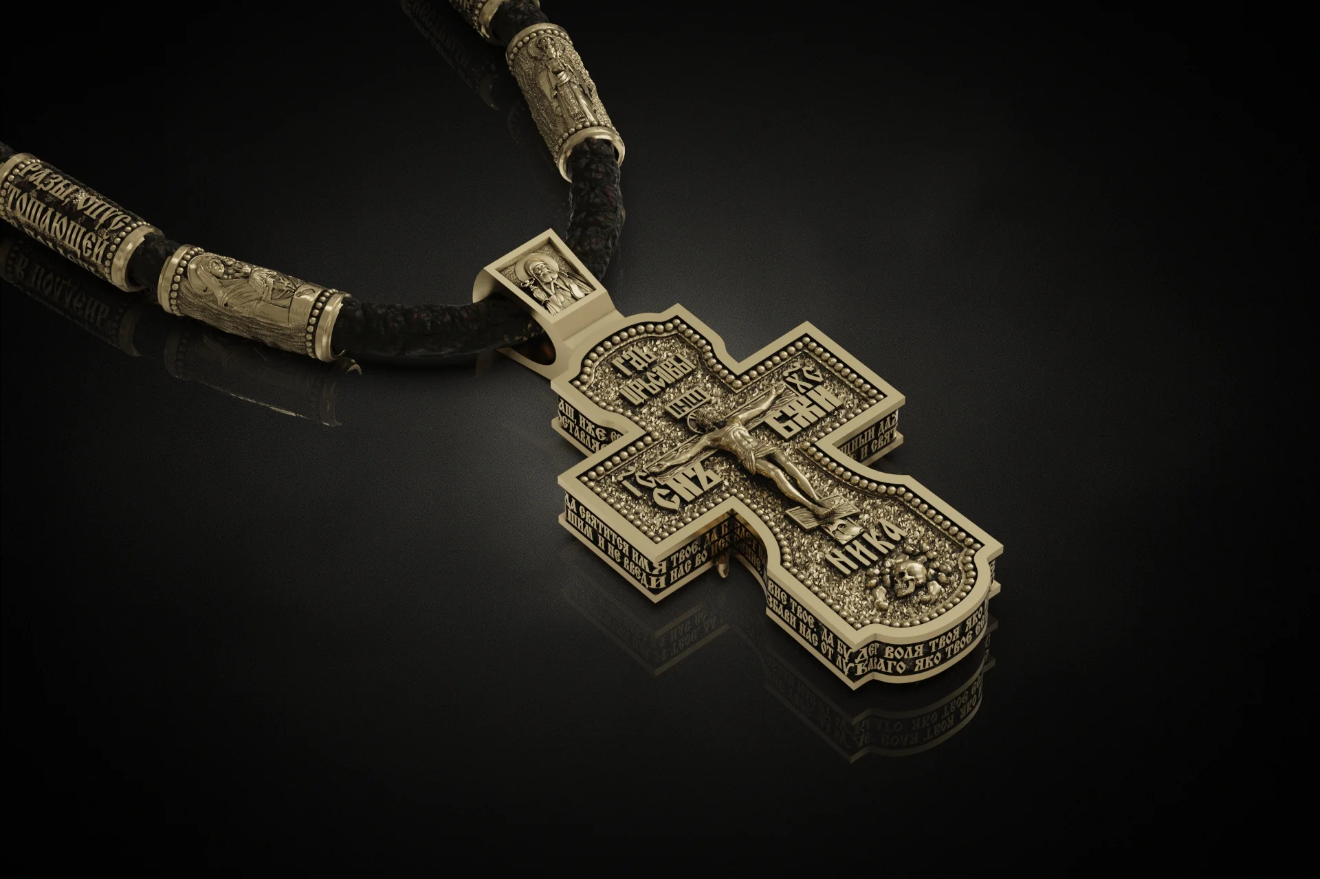 Eastern Orthodox Icon Cross and Barrel Beads Set