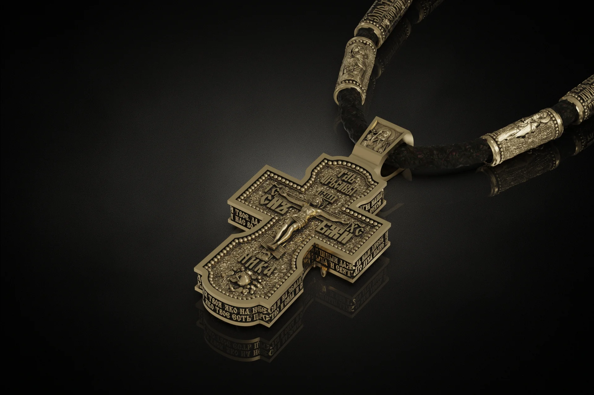Eastern Orthodox Icon Cross and Barrel Beads Set — view 3