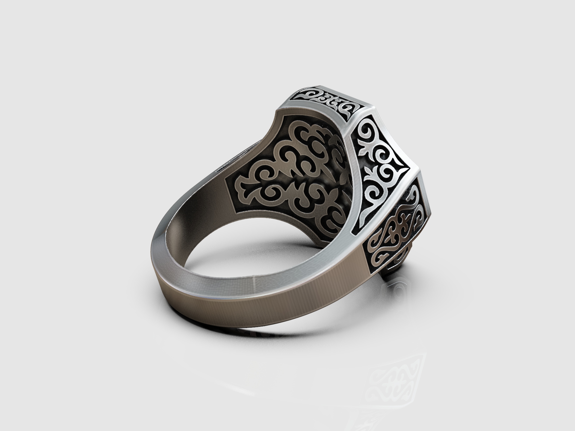 Ornate Arabesque Hexagonal Men's Signet Ring — view 4