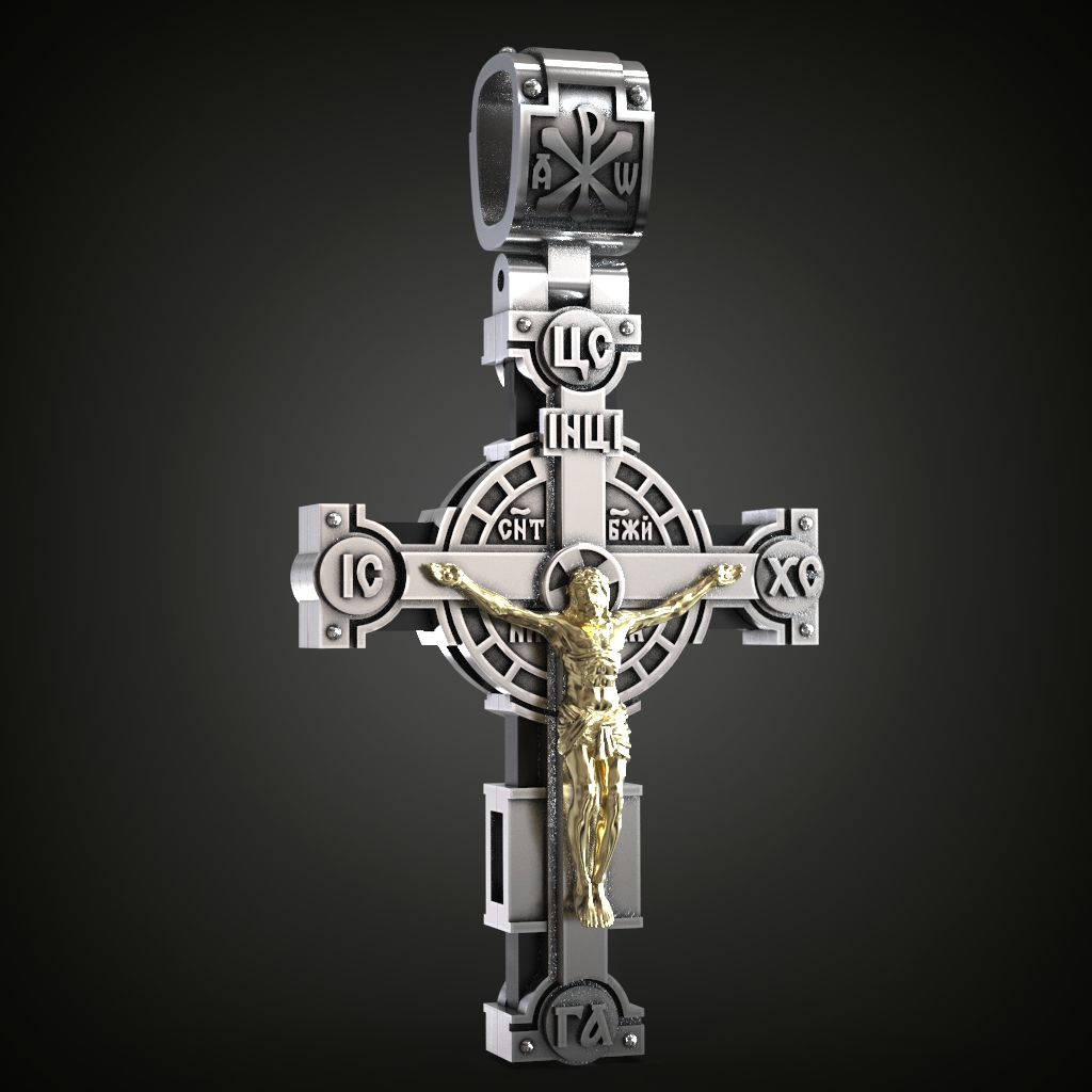 Layered Eastern Orthodox Crucifix Pendant with Prayer — view 4