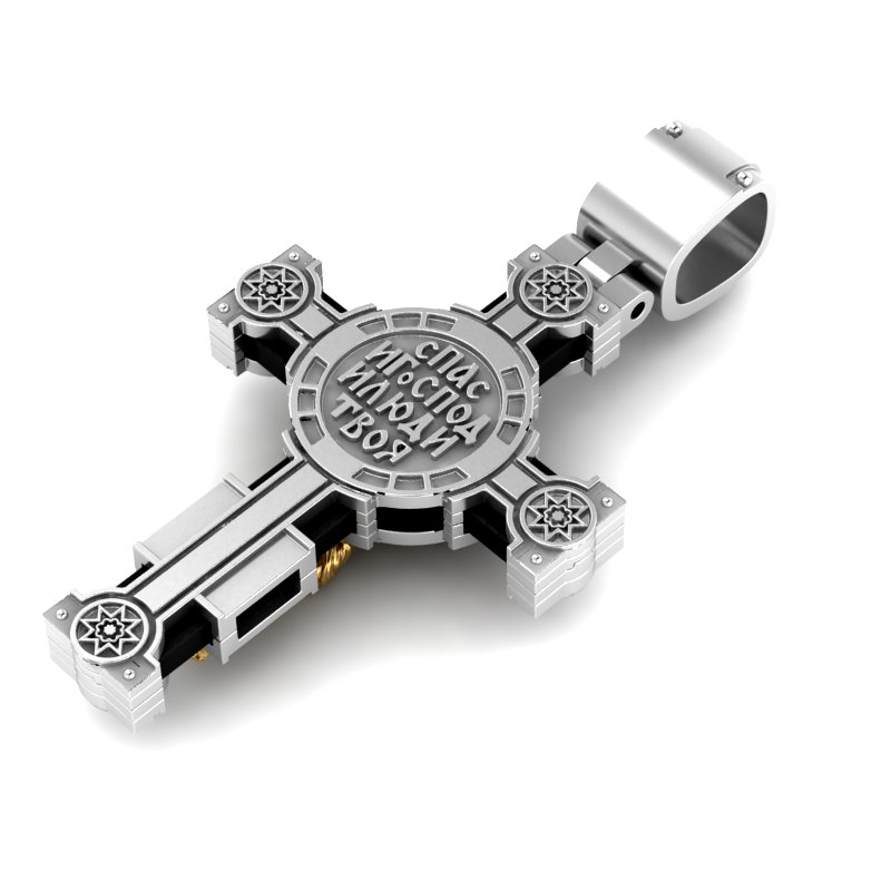 Layered Eastern Orthodox Crucifix Pendant with Prayer — view 2