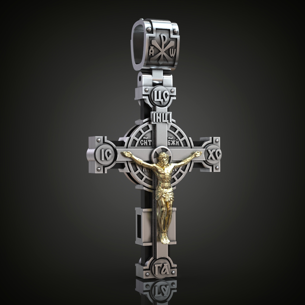 Layered Eastern Orthodox Crucifix Pendant with Prayer — view 3