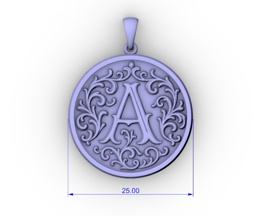 Baroque Scrollwork Initial A Monogram Medallion Pendant — view 6