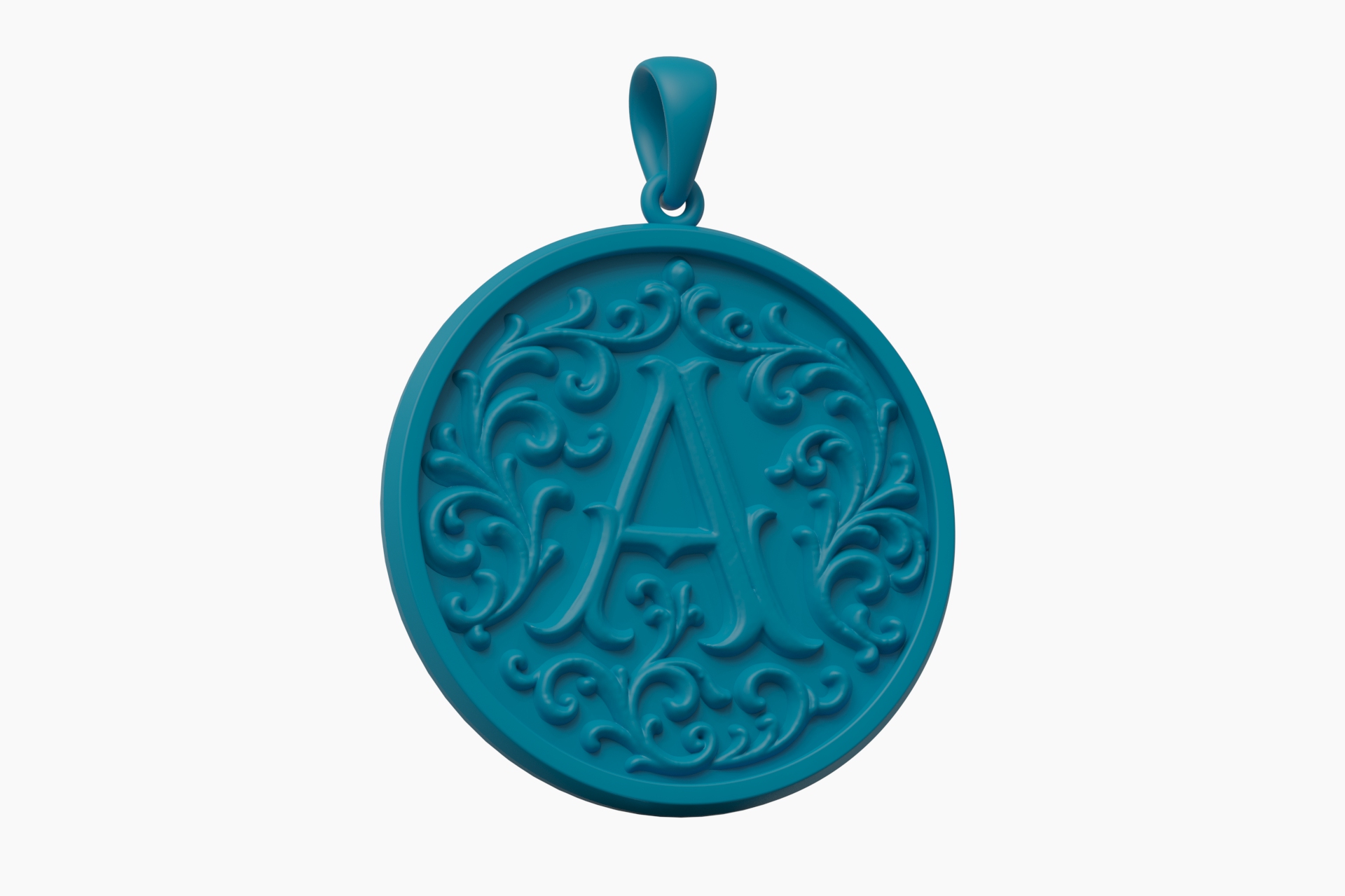 Baroque Scrollwork Initial A Monogram Medallion Pendant — view 7