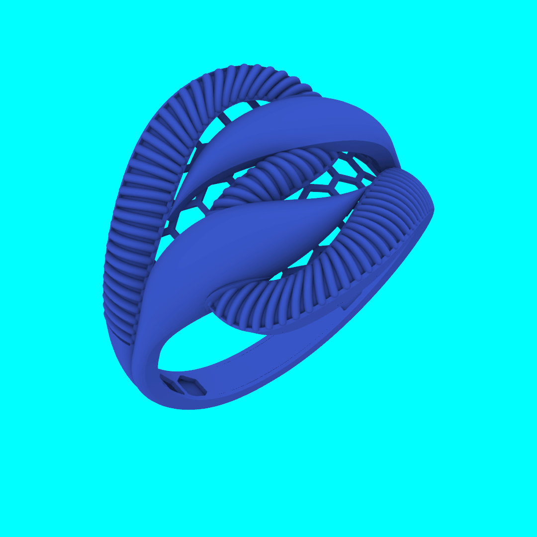 Three-Row Ribbed Undulating Band Ring