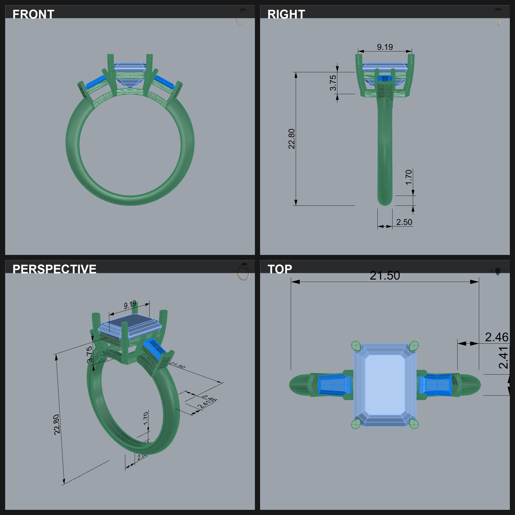 Buy 3 Diamond Ring CAD Engagement Wedding Jewelry STL 3DM — view 2