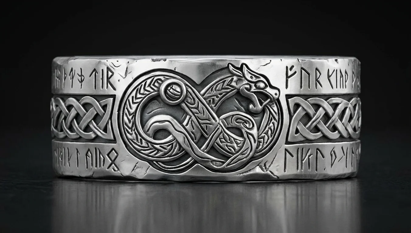 Norse Viking Dragon Knotwork Runic Band Ring