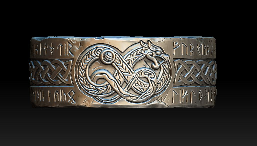 Norse Viking Dragon Knotwork Runic Band Ring — view 4