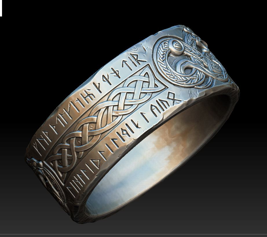 Norse Viking Dragon Knotwork Runic Band Ring — view 6