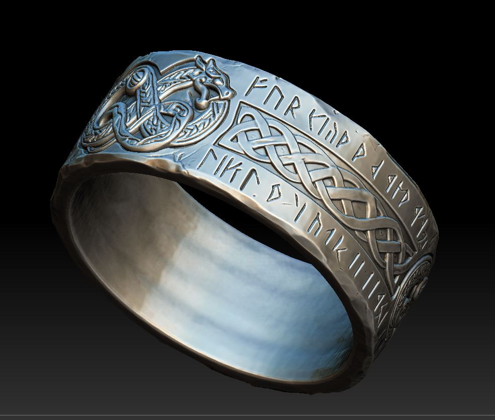 Norse Viking Dragon Knotwork Runic Band Ring — view 5