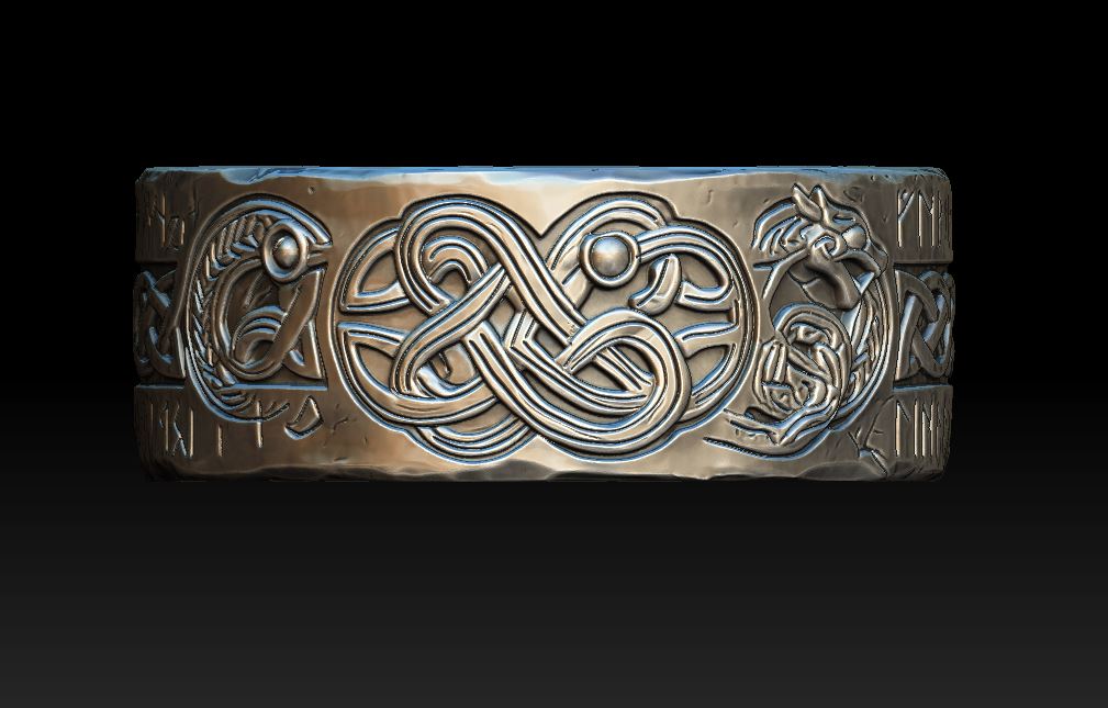 Norse Viking Dragon Knotwork Runic Band Ring — view 7