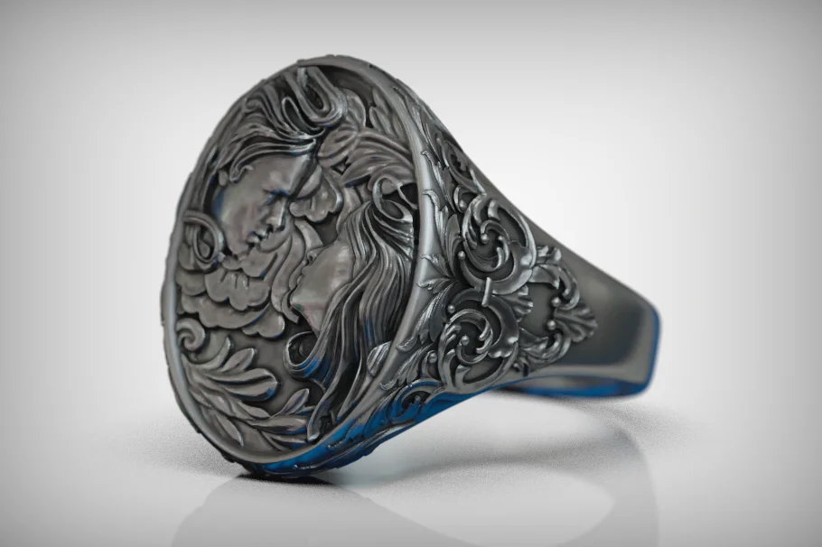 Facing Portraits Lovers Signet Ring — view 2