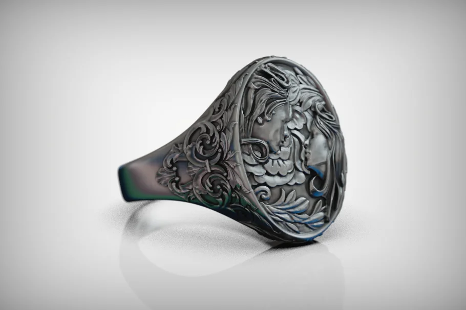 Facing Portraits Lovers Signet Ring — view 4