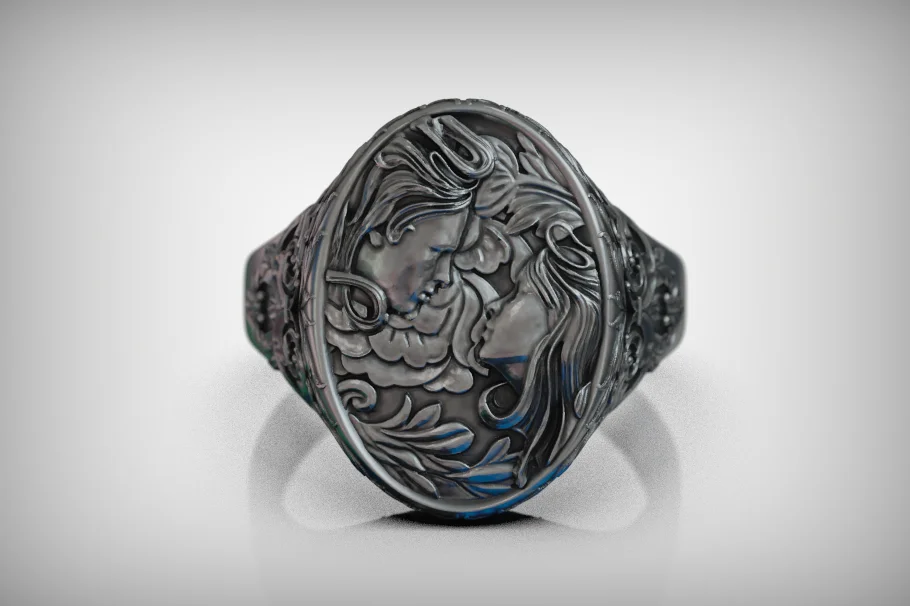 Facing Portraits Lovers Signet Ring — view 3