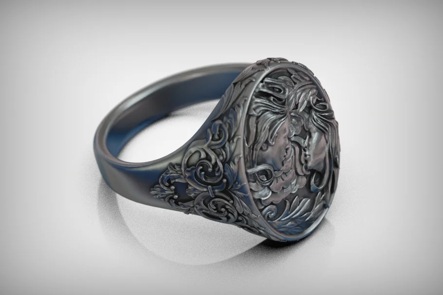 Facing Portraits Lovers Signet Ring — view 6