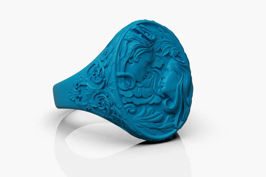 Facing Portraits Lovers Signet Ring — view 7