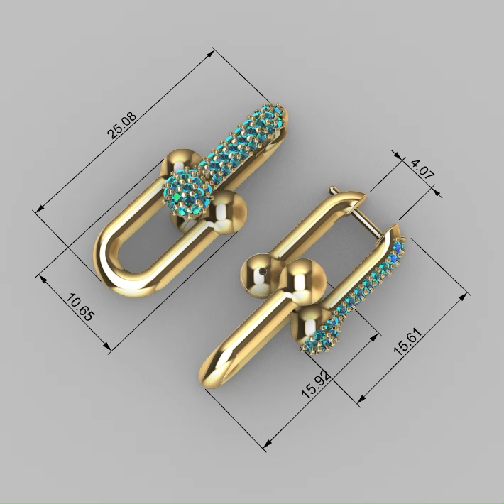 Modern Pave Set Gemstone Link Style Drop Earrings