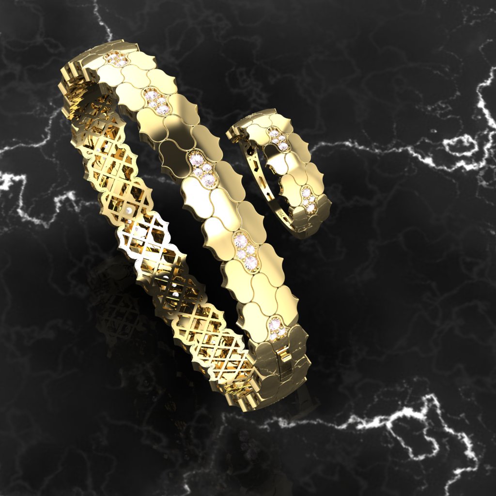 Quatrefoil Pattern Bangle and Ring Set — view 3