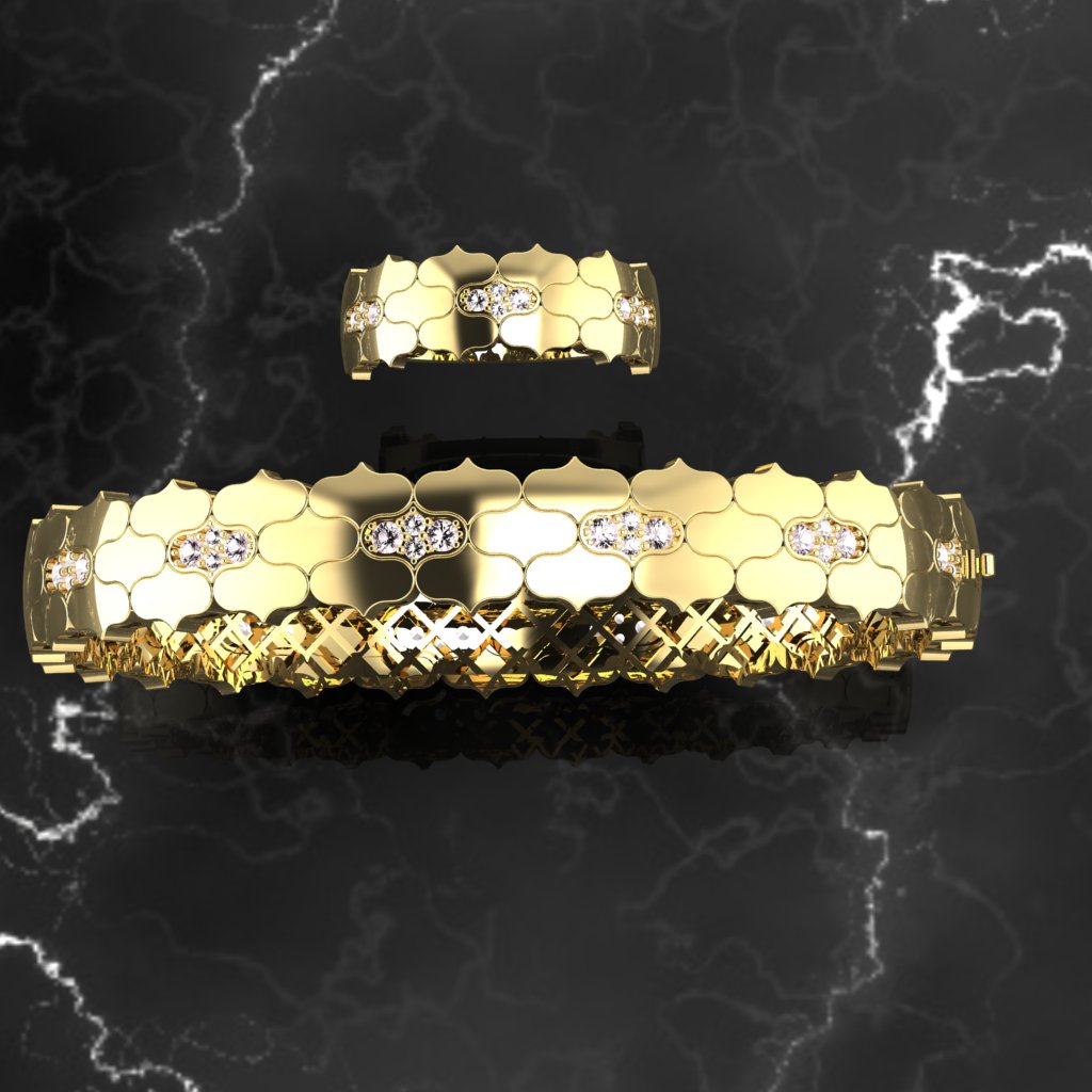 Quatrefoil Pattern Bangle and Ring Set — view 5