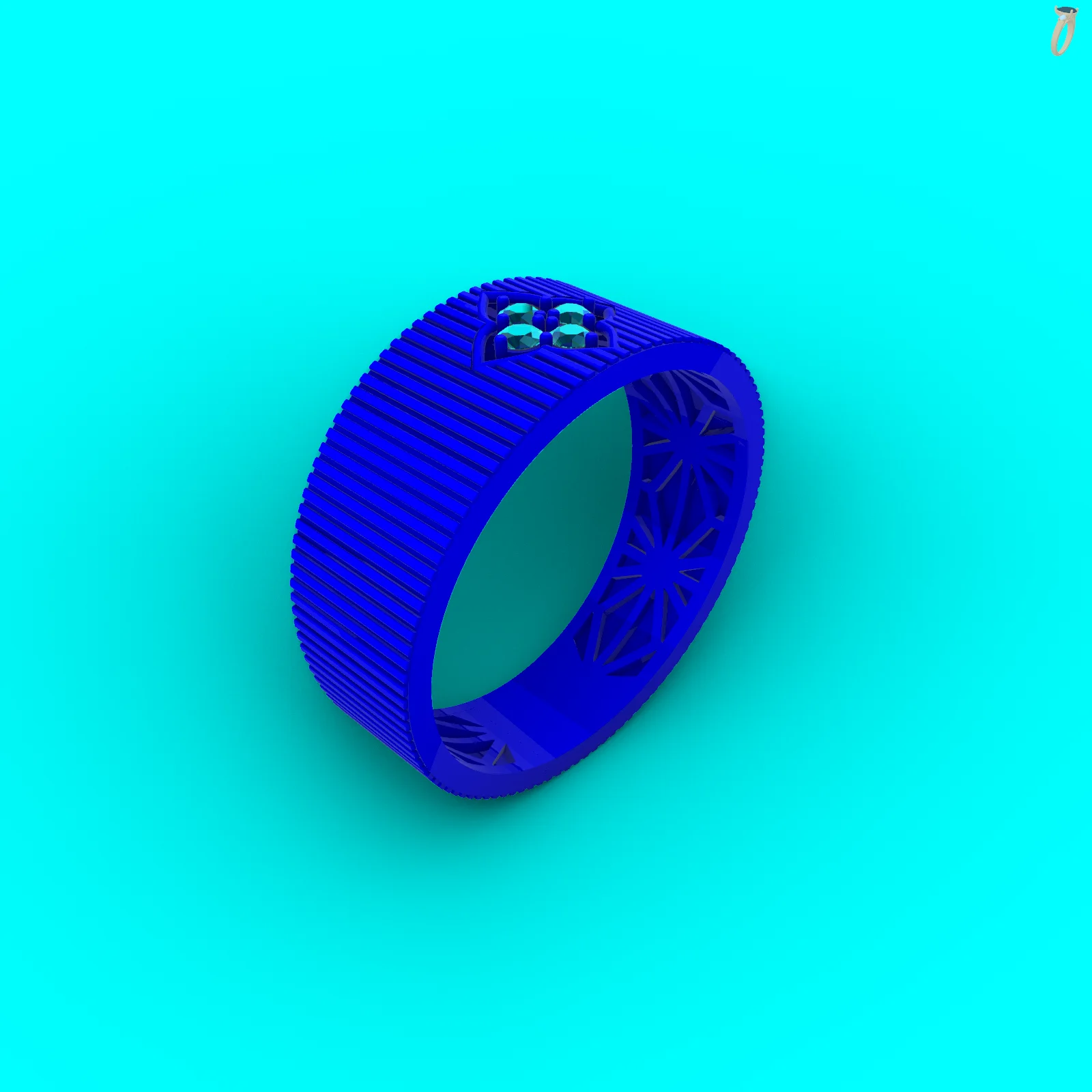 Ribbed Wide Band Ring with Clover Setting — view 6