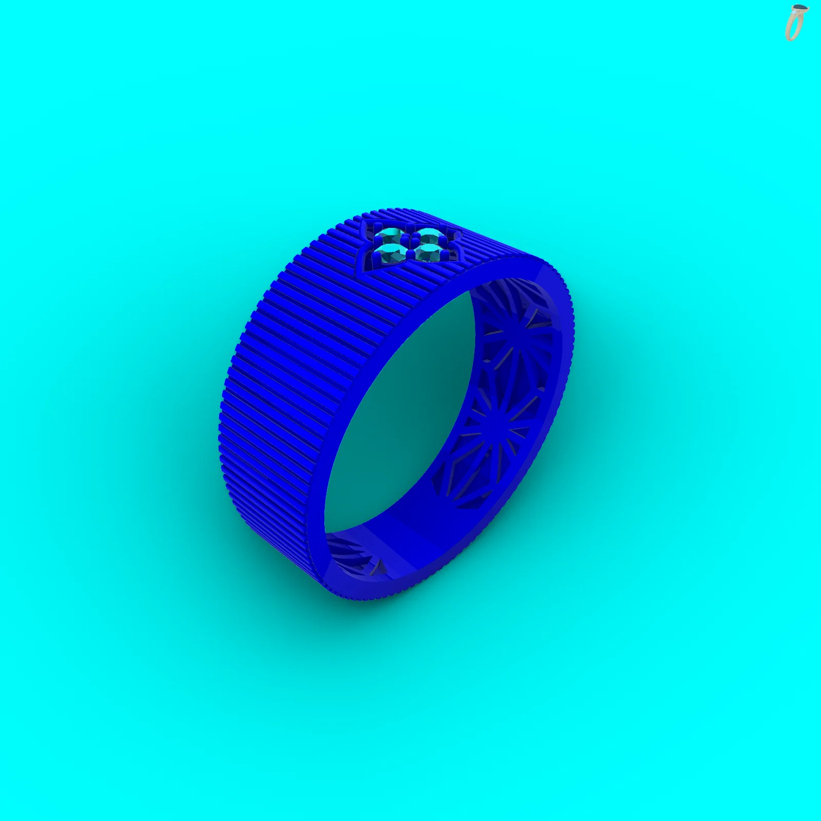 Ribbed Wide Band Ring with Clover Setting — view 8