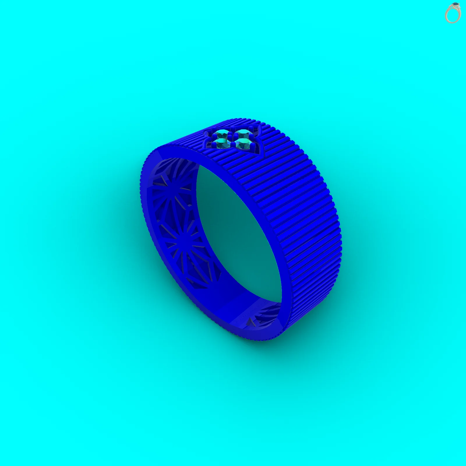 Ribbed Wide Band Ring with Clover Setting — view 5