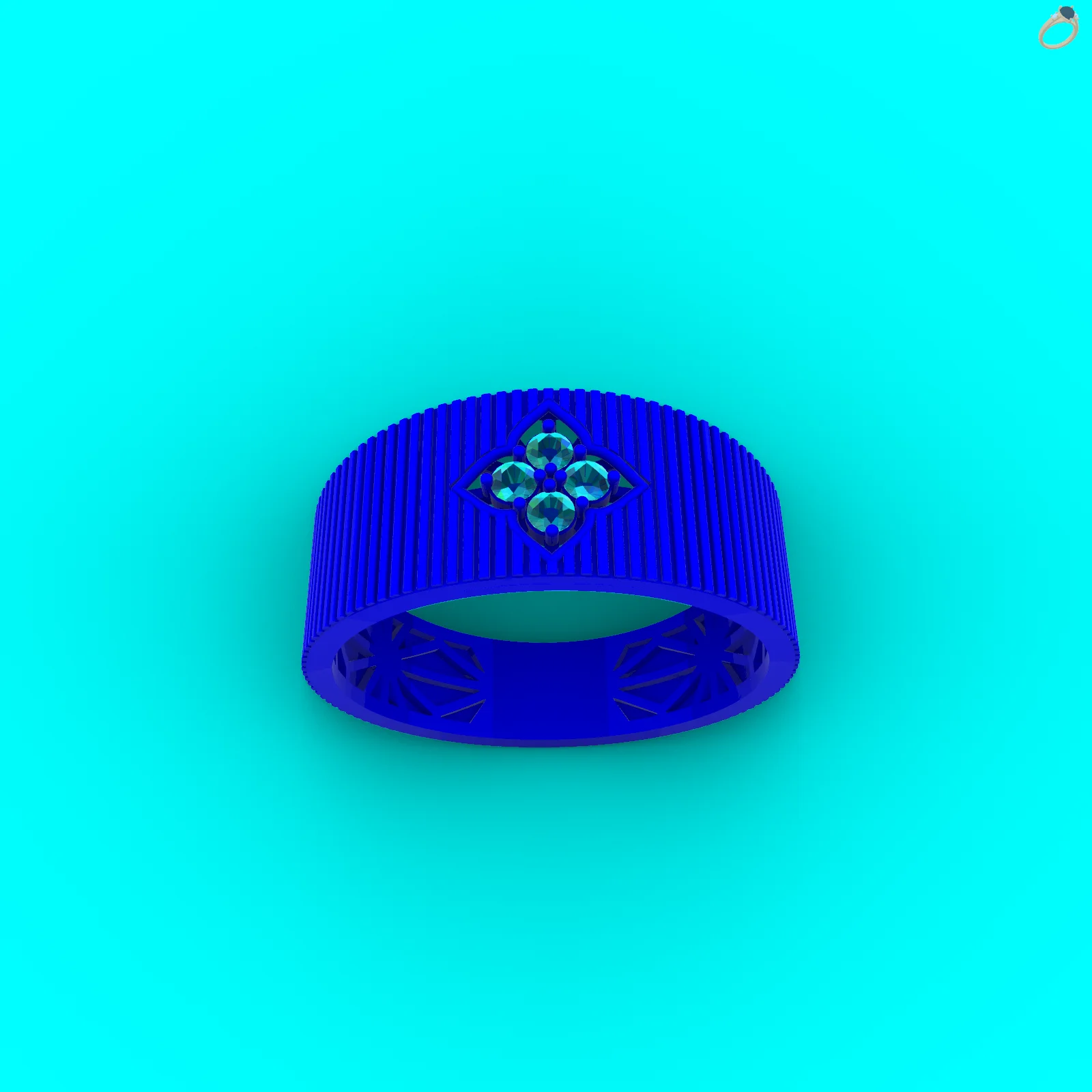 Ribbed Wide Band Ring with Clover Setting — view 4