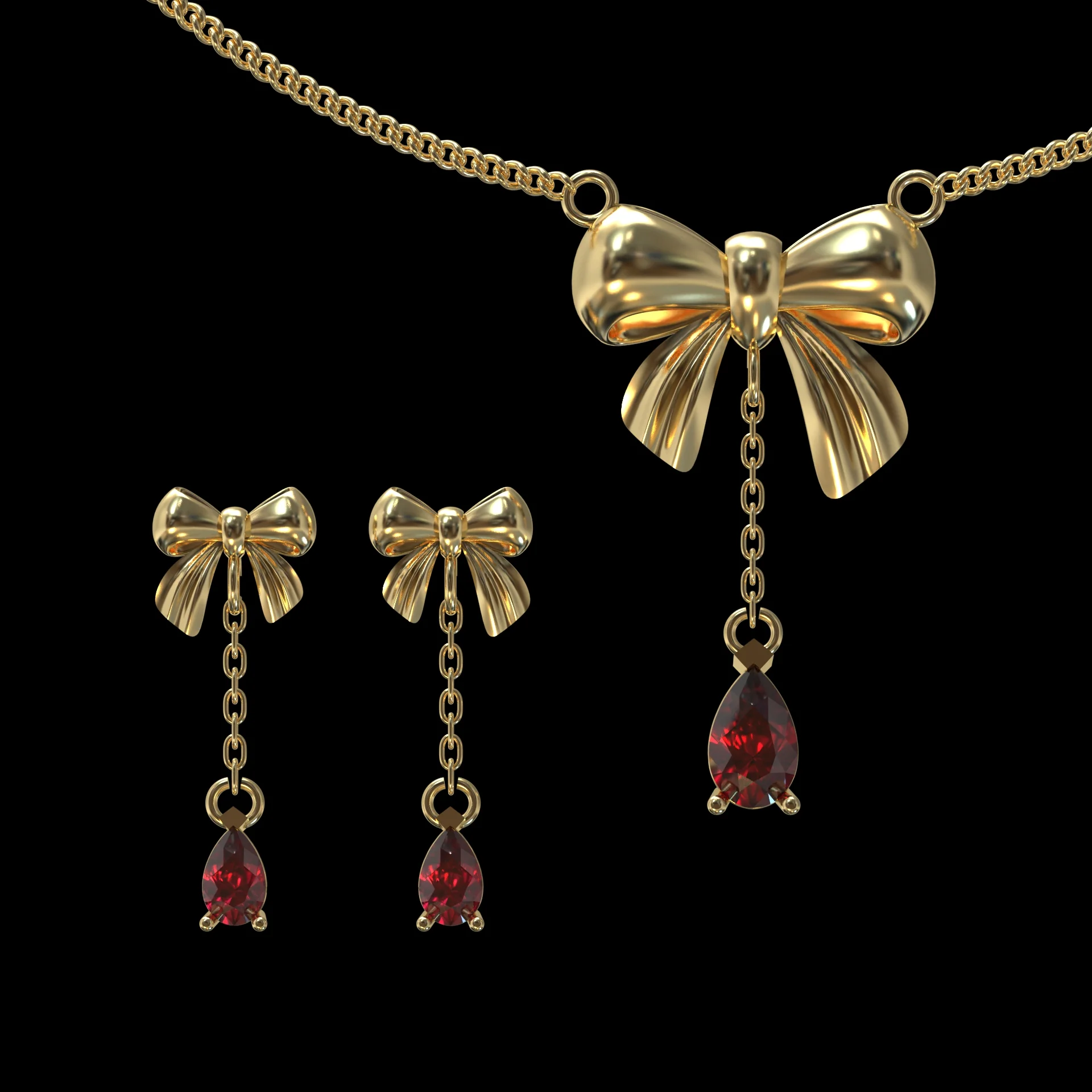 Bow Necklace and Teardrop Earrings Jewelry Set — view 2