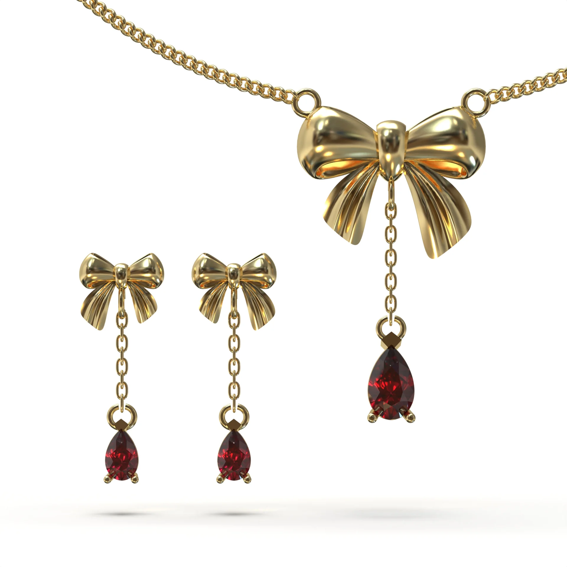 Bow Necklace and Teardrop Earrings Jewelry Set 3D Print Model