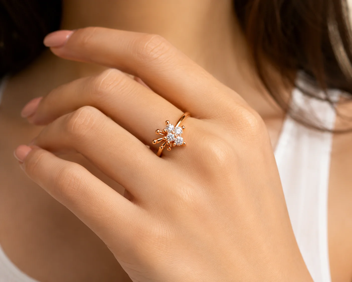Polished elegant rose gold diamond ring — view 7
