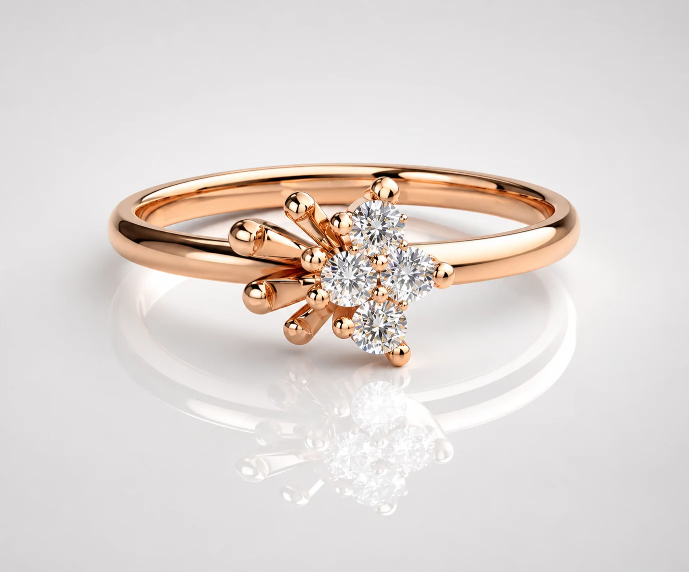 Polished elegant rose gold diamond ring — view 2