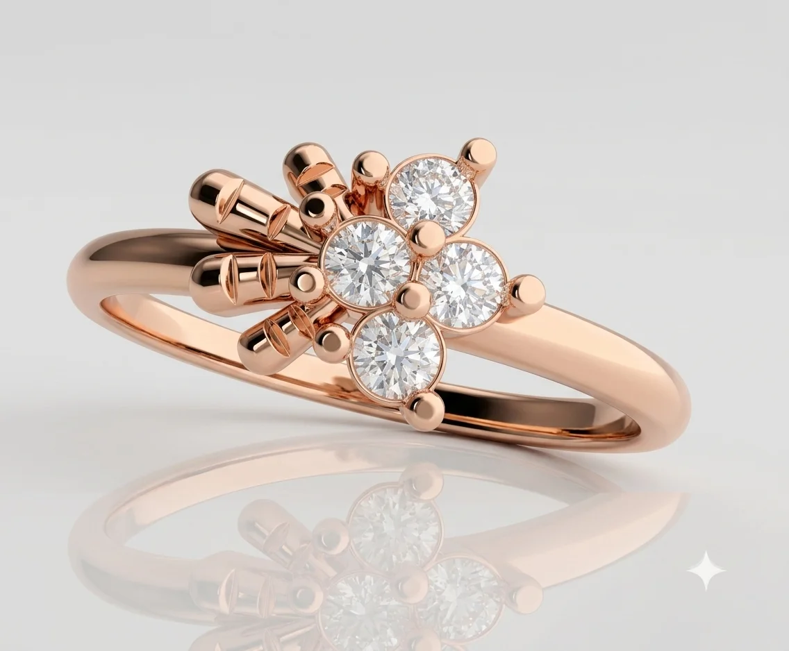 Polished elegant rose gold diamond ring
